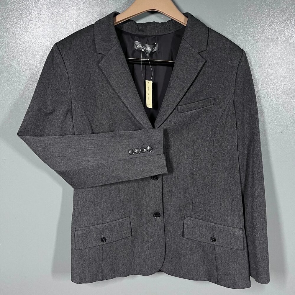 NEW Eddie Bauer Blazer Women 20 Gray Three Button Jacket Surgeon Cuff Business